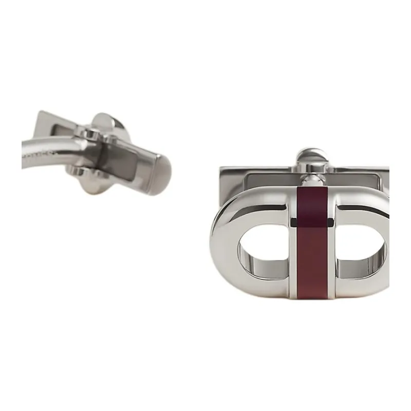 HERMES Palladium Plated Cufflinks Men's Silver/Red-2