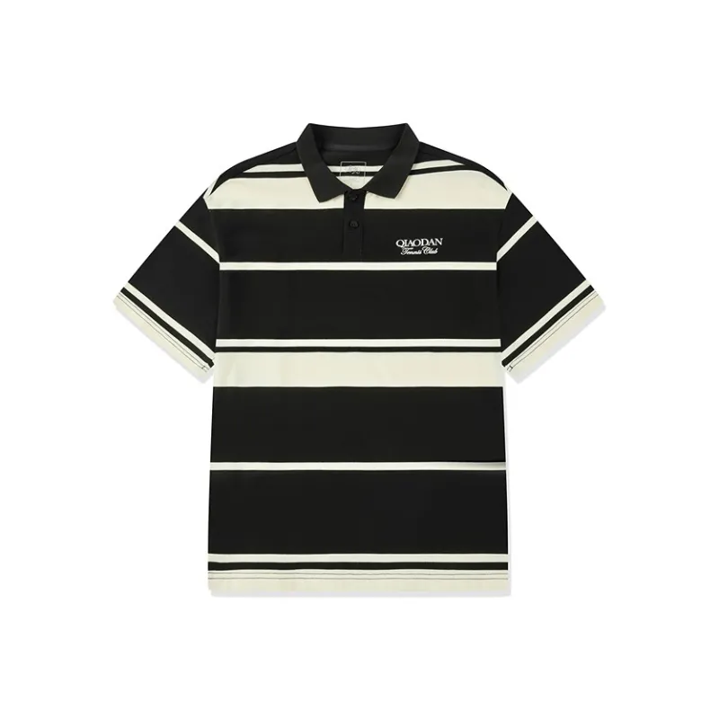 QIAODAN SS25 Polo Shirt Men's Black Jordan White Stripes-0
