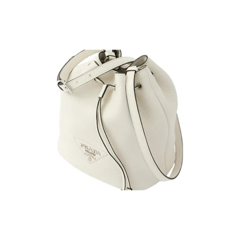 PRADA Leather Bucket Bag, Shoulder Bag, Crossbody Bag Women's White-4