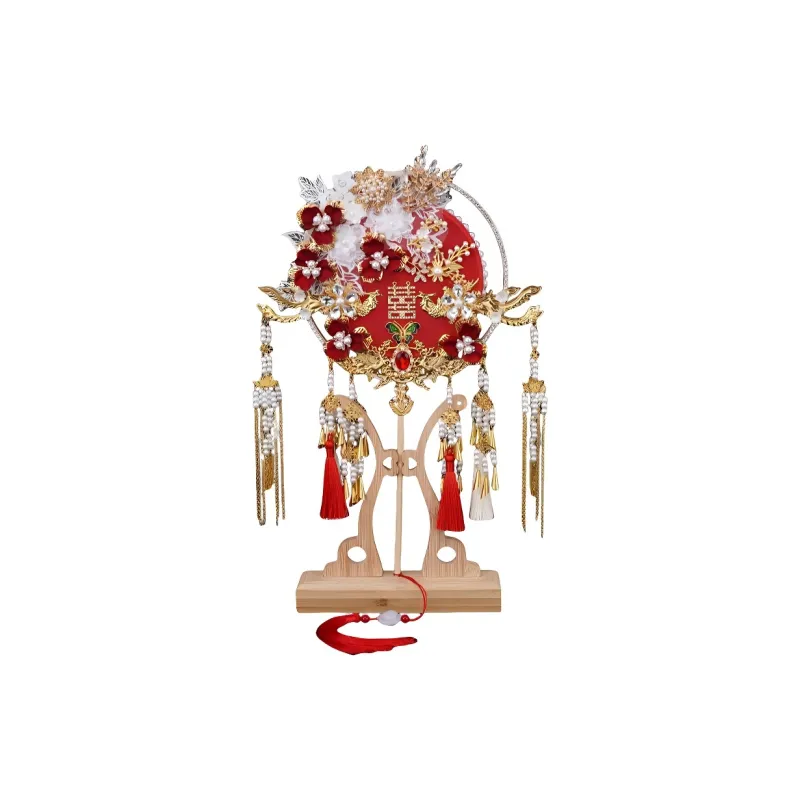 TLIT Twill Damask And Silk Newlywed Chinese Fashion Trend DIY Finished Product New Chinese Style Round Folding Fan-10