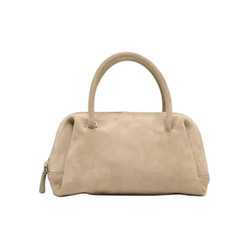 ZARA Cow Leather Bowling Bag, Crossbody, One Shoulder, Handbag Medium Size Women's Sand