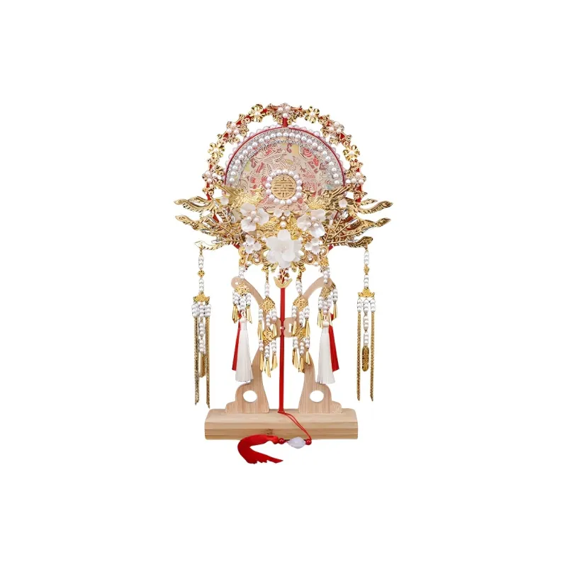 TLIT Twill Damask And Silk Newlywed Chinese Fashion Trend DIY Finished Product New Chinese Style Round Folding Fan-2
