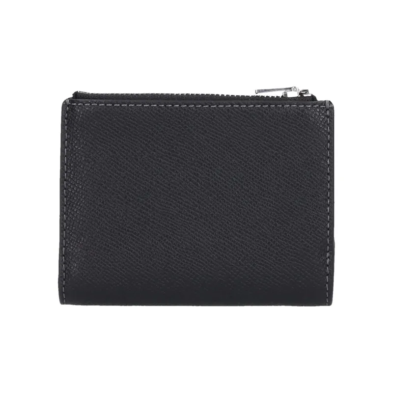 COACH Cross Grain Leather Wallet Mini Women's Silver & Black-2