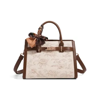 CLEVER& KETCH PU Tote Handbag Women's Brown/White