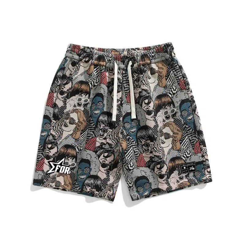 FORIDER Casual Shorts Unisex Embroidery Figure-0