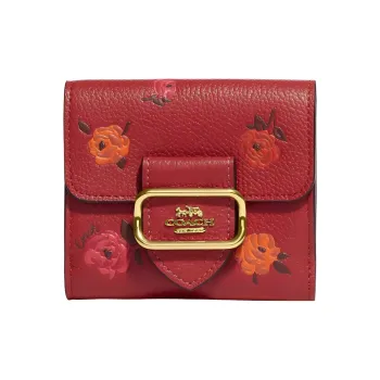 COACH Leather Card Holder Wallet Small Size Women's Red