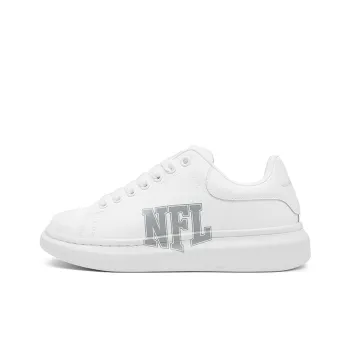 NFL Wide Word Logo Loose Fit White Sneakers Low Top Skateboard Shoes Unisex White Silver