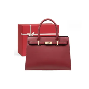 CNNCOO Cow Leather Shoulder Bag, Handbag Women's Maroon/Black