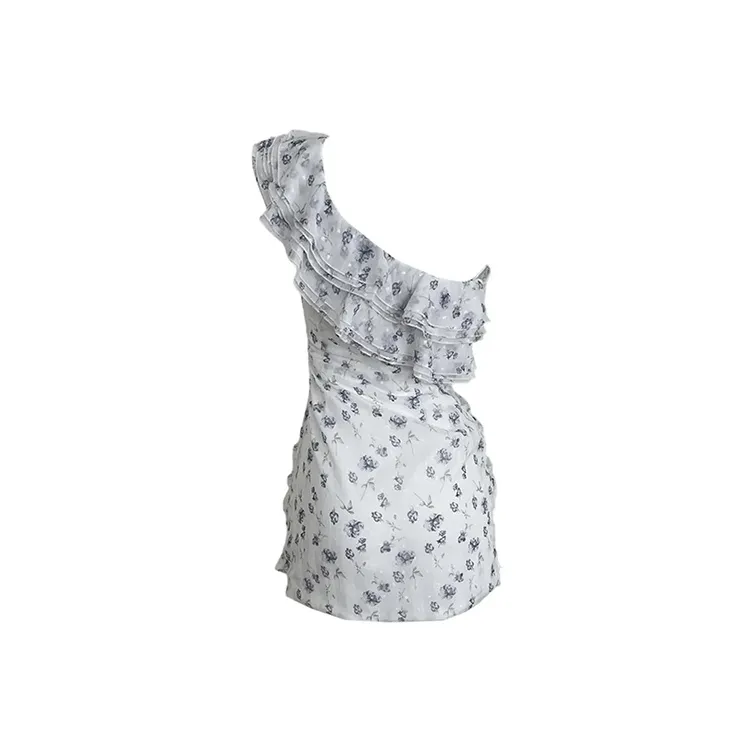 PAZZO Asymmetrical Shoulder Floral Short Sleeved Dress Women's-1