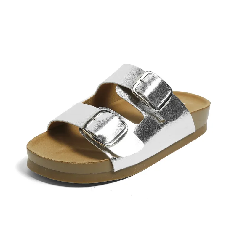 HUANQIU Slip Resistant Odor Resistant Abrasion Resistant Slide Slippers Women's Silver-6