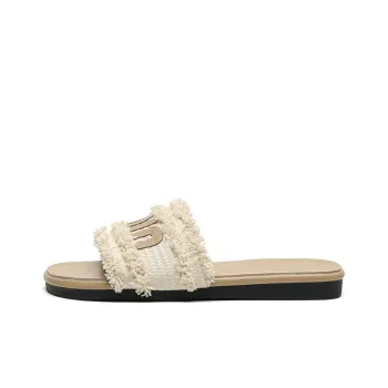 FIVE PLUS Rubber Sole Slip Resistant Slide Slippers Women's Beige