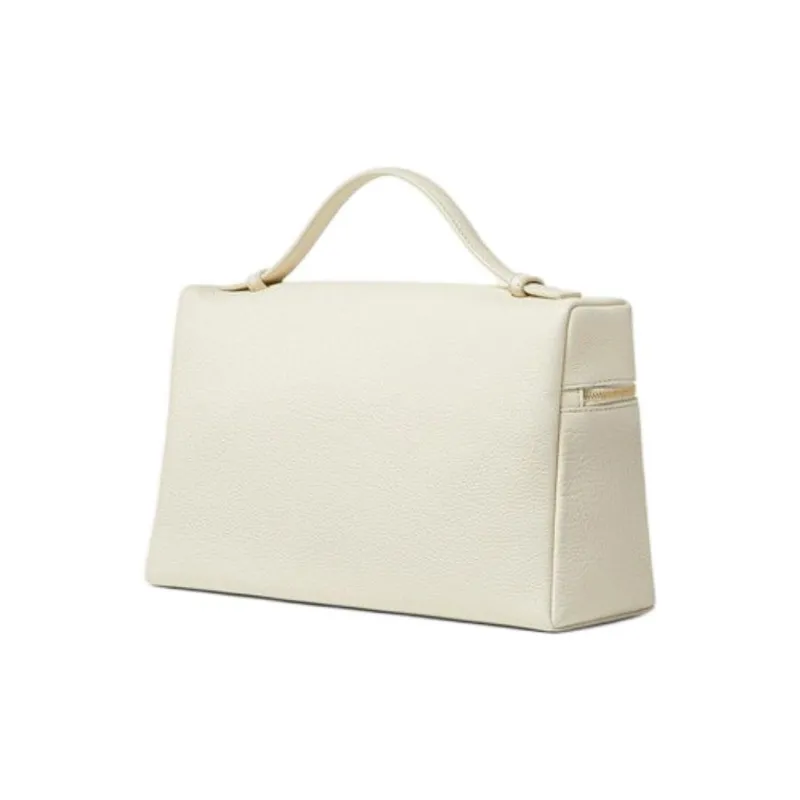Loro Piana ExtraPocket Calfskin Makeup Bag, Small Square Bag, One Shoulder Handbag Women's Whisper White-1