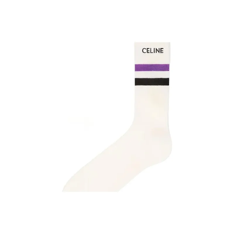 CELINE Mid-Calf Socks Unisex 1 Pack White-2