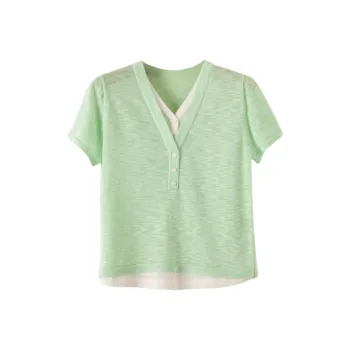 Late White Knitwear Knitted Fabric Short Sleeved Women's
