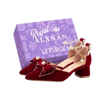 Alxnan Chunky Heel High Heels Women's Burgundy