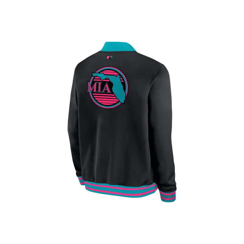 Nike Miami Marlins Authentic Collection City Connect Men's Nike Mlb Full Zip Bomber Jacket-1