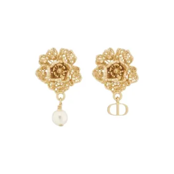 DIOR Gold Plated, Metal, Resin, Pearl Earrings Unisex Gold