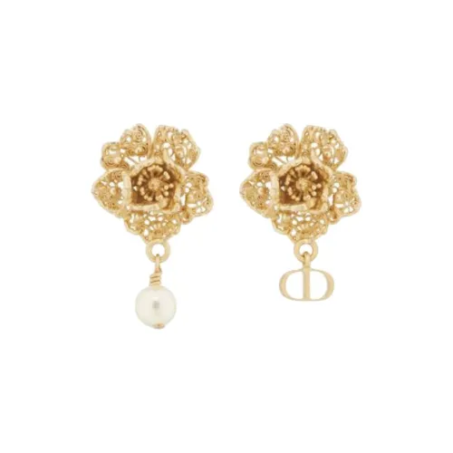 DIOR Gold Plated, Metal, Resin, Pearl Earrings Unisex Gold
