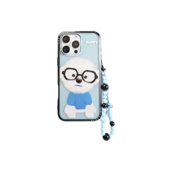 Sopi Acrylic Material Black Glass White Puppy Phone Cases Compatible With IPhone 16/15 Pro Max/Apple 13/14 Pro/Max