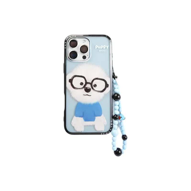 Sopi Acrylic Material Black Glass White Puppy Phone Cases Compatible With IPhone 16/15 Pro Max/Apple 13/14 Pro/Max-0
