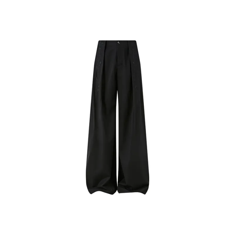 KREATE Suit Trousers Unisex Black[Rose Embroidery]-0