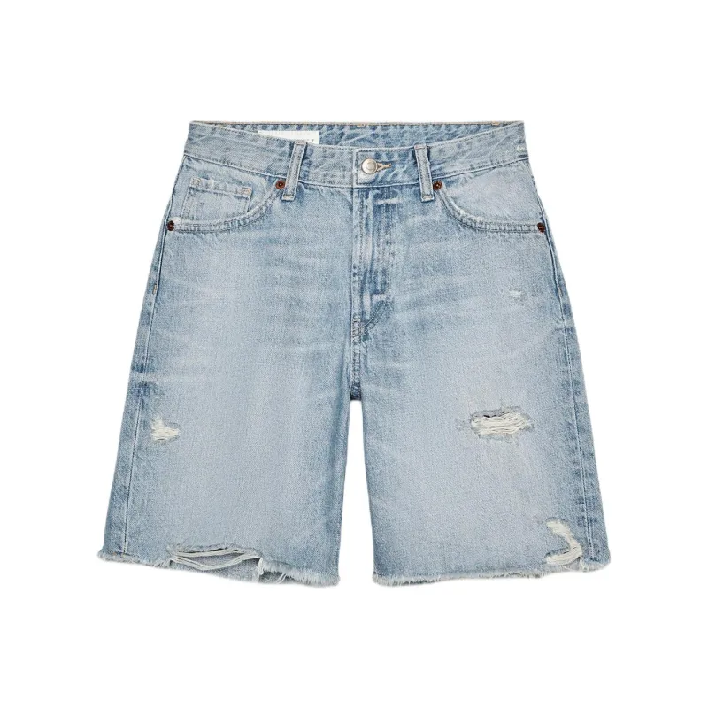 ZARA Trf Denim Shorts Women's Light Blue-0