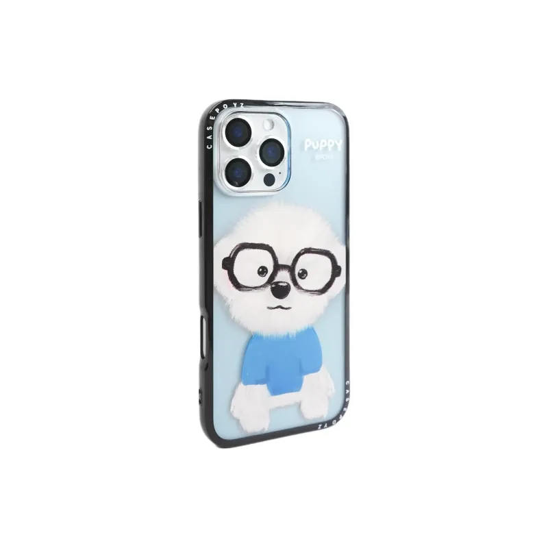 Sopi Acrylic Material Black Glass White Puppy Phone Cases Compatible With IPhone 16/15 Pro Max/Apple 13/14 Pro/Max-3