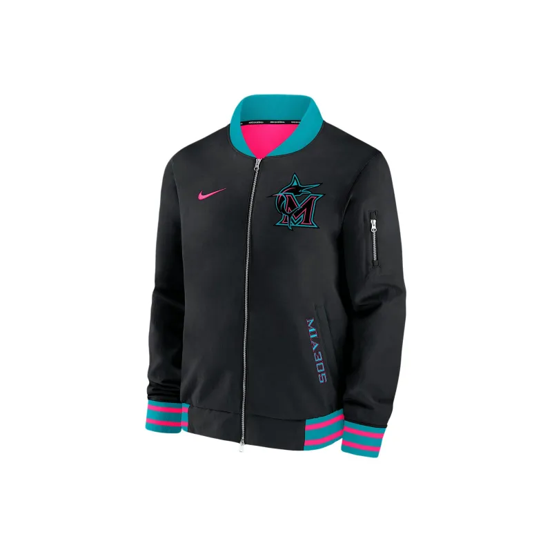 Nike Miami Marlins Authentic Collection City Connect Men's Nike Mlb Full Zip Bomber Jacket-0