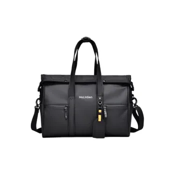 Mulinsen PU Travel Bag Unisex Classic Black/Stylish Gray/Woven Pattern Black