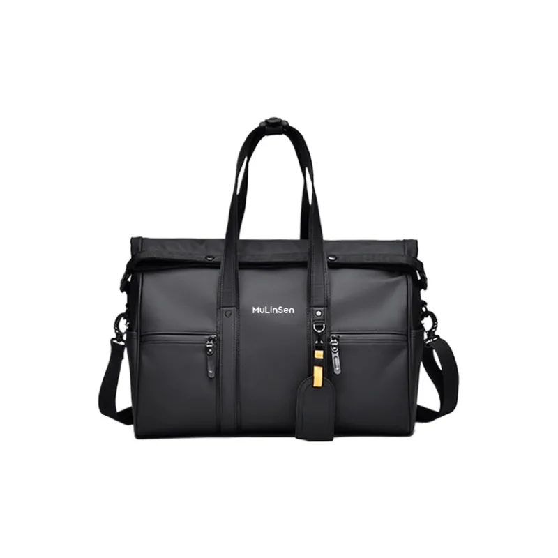 Mulinsen PU Travel Bag Unisex Classic Black/Stylish Gray/Woven Pattern Black-0