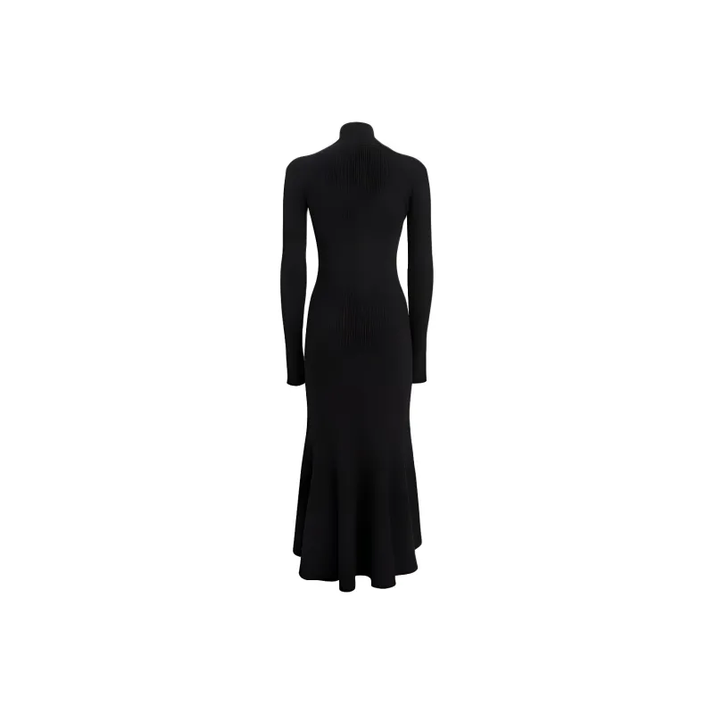Balenciaga Ribbed Knitted Turtleneck Pleated Dress-1