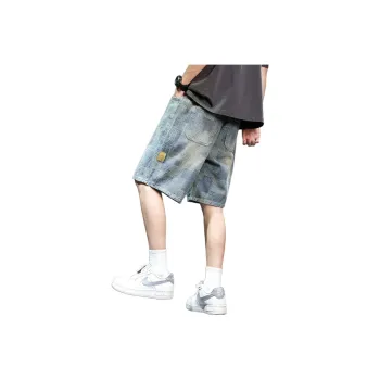 Tonlion Denim Shorts Men Vintage Light Blue