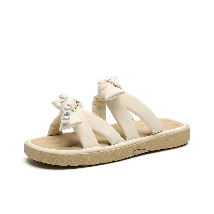 FIVE PLUS Rubber Sole Slip Resistant Slide Slippers Women's Beige-1