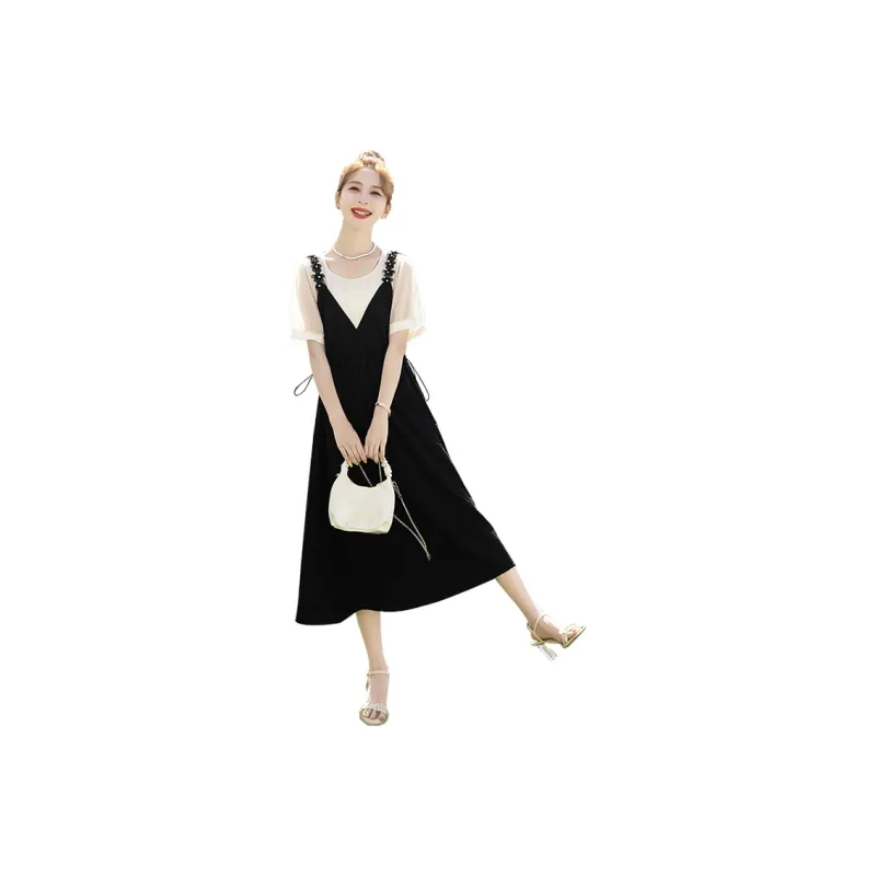 Cypress House Short Sleeved Dress Women's Black & Beige Color-0