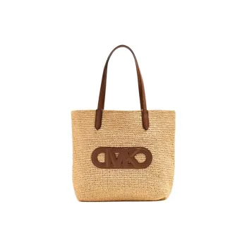 MICHAEL KORS Eliza Series Raffia Tote Bag, Shopping Bag, Handbag Women's Beige