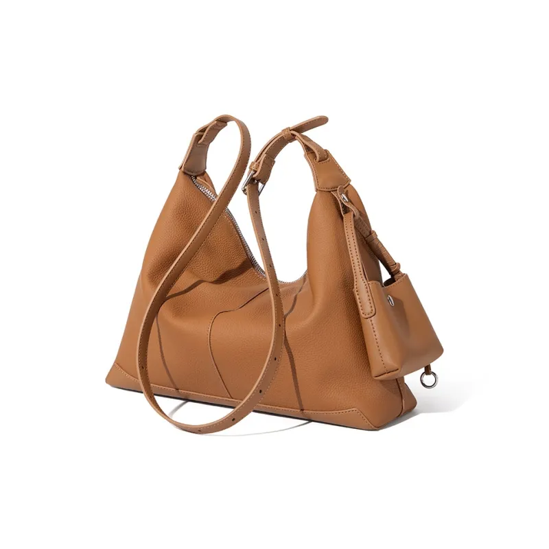 CNOLES Top Grain Cow Leather Hobo Bag Shoulder Bag Women's Black/Yellow Brown-9