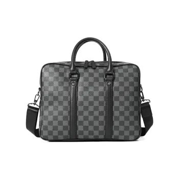 Old Man's Head Synthetic Leather Briefcase Men's Black Plaid