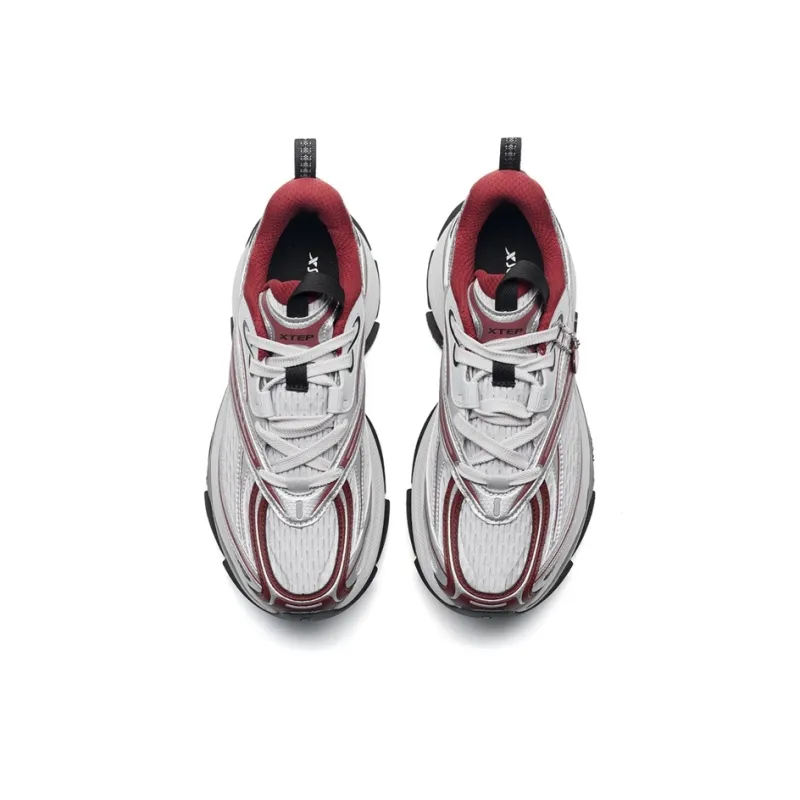 XTEP Basque 2 Anti Slip And Wear Resistant Height Increasing Low Top Casual Shoes Men's Silver Gray Red-3