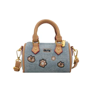 ResNonverba Denim Cylinder Bag, Shoulder Bag, Handbag Women's Khaki/Black