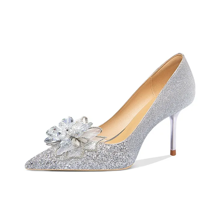 LOLY Slim Heel High Heels Women's Silver-1