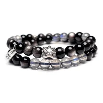 MOUNTAINS AND MANS Natural Obsidian New Chinese Style Stackable Good Luck Beaded Bracelet Unisex
