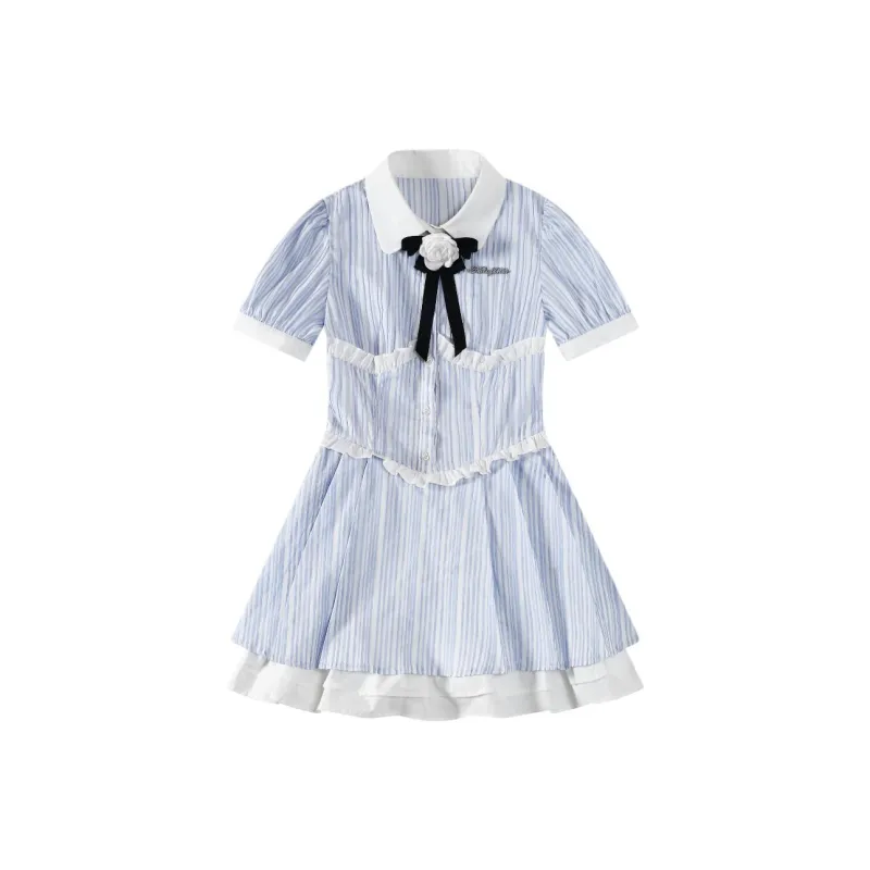 POPO.INFO Short Sleeved Dresses Women's Blue-0