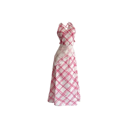 POPO.INFO Slip Dresses Women's Red White Plaid