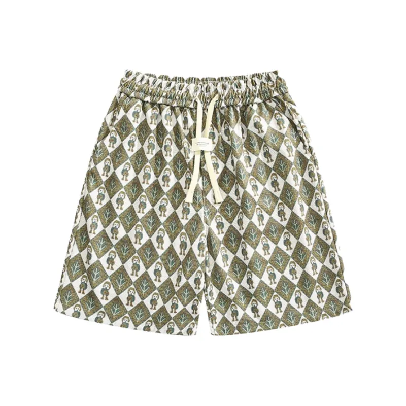 Segunda Casual Shorts Men Plaid Pea Green-0