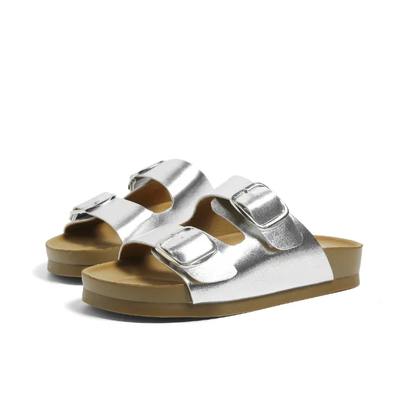HUANQIU Slip Resistant Odor Resistant Abrasion Resistant Slide Slippers Women's Silver-2