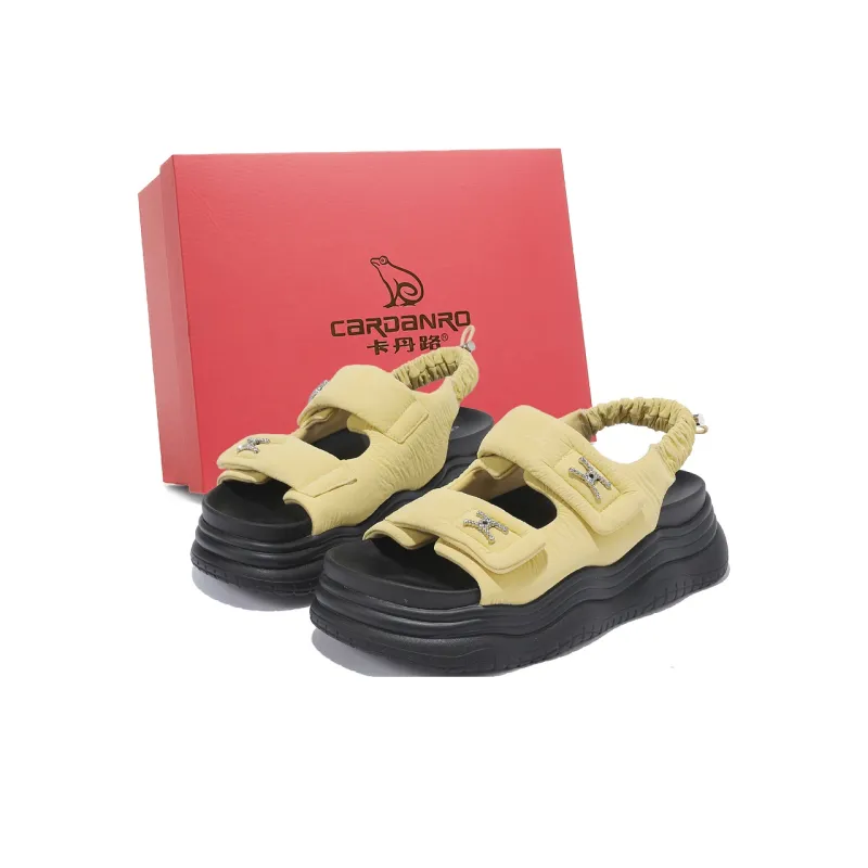 CARDANRO Beach Sandals Women's Black/Yellow-11