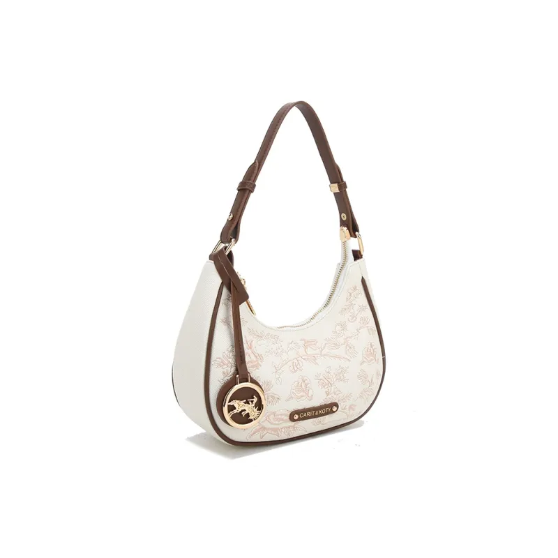 Carit&Koty Polyurethane Synthetic Leather Shoulder Bag Medium Size Women's Ecru Brown-1