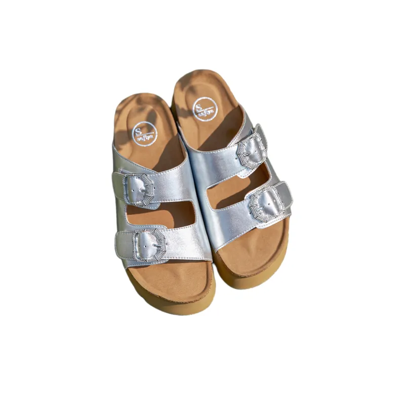 Safiya Rubber Foam Outsole Quiet Slide Slippers Women's Silver-2