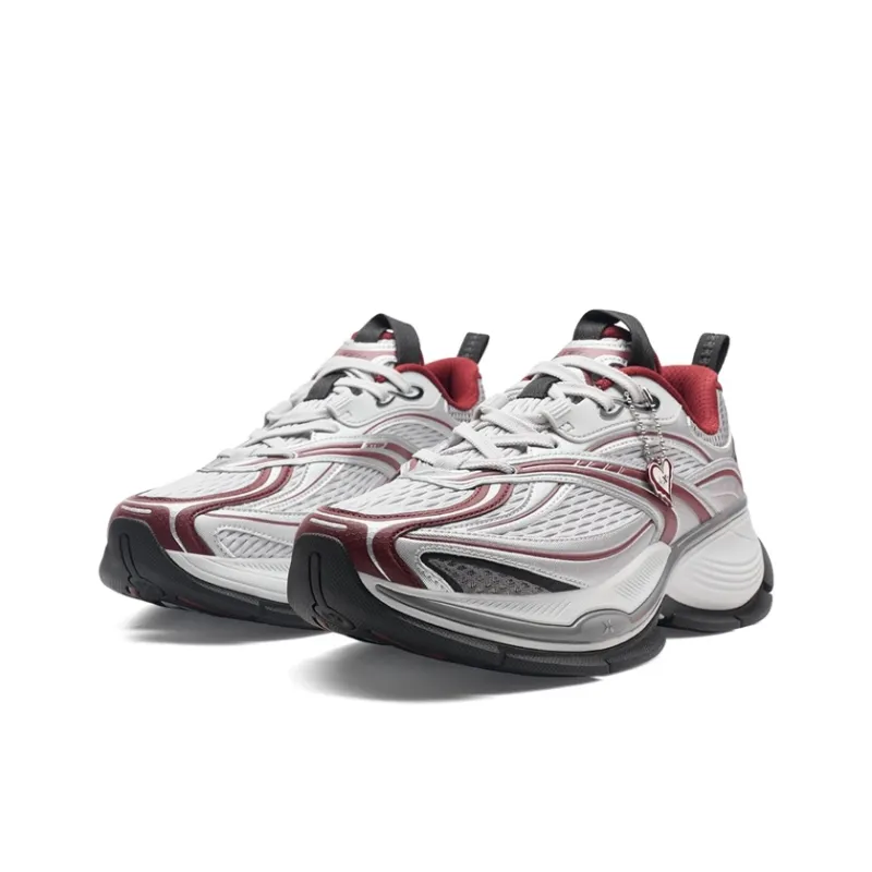 XTEP Basque 2 Anti Slip And Wear Resistant Height Increasing Low Top Casual Shoes Men's Silver Gray Red-2