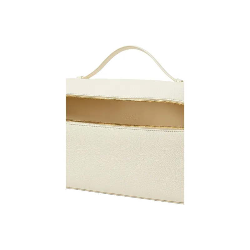 Loro Piana ExtraPocket Calfskin Makeup Bag, Small Square Bag, One Shoulder Handbag Women's Whisper White-2